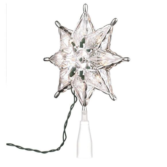 Light Up Silver-Trim Retro Clear 8-Point Star Christmas Tree Topper 8" Lit Incan - Picture 13 of 15
